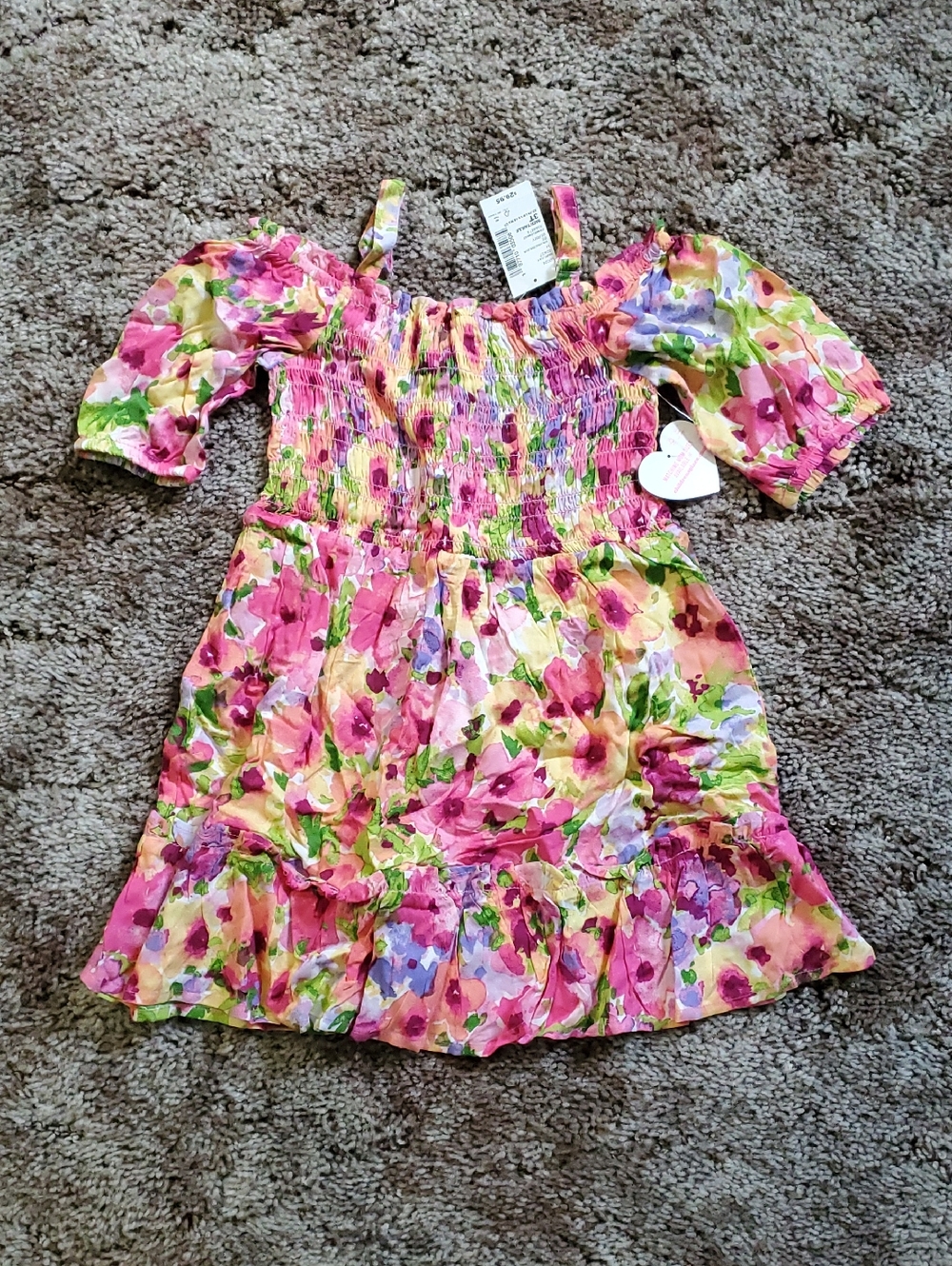 The Childrens Place Floral Pink Off-Shoulder Kids Dress size 3t